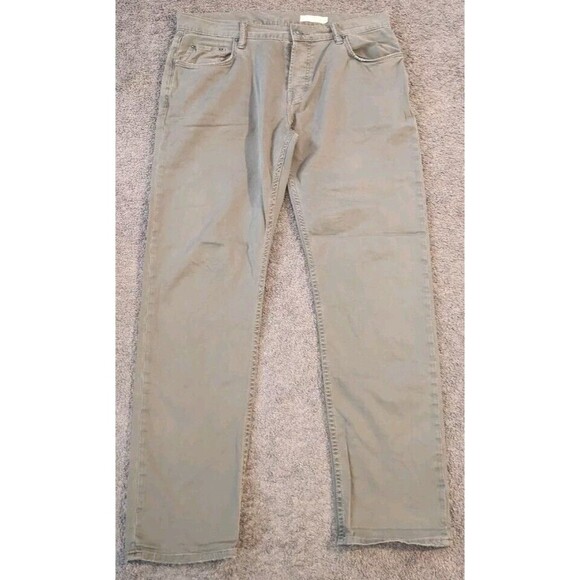 Men's AllSaints Carter Twill Beech Green Button Fly Jeans Size 33x29 - Picture 2 of 8